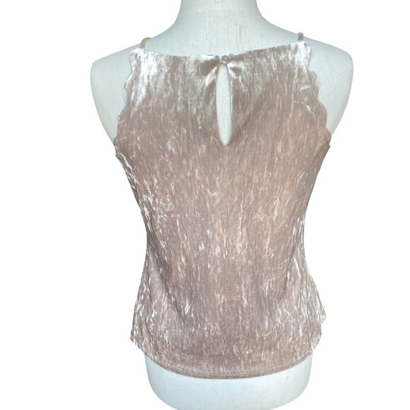 A Byer Y2K Crushed Velvet Tank Top Rose Gold Scallop Going Out Coquette Indie -S - Picture 8 of 13
